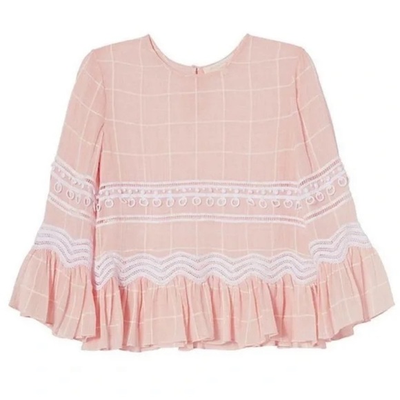 Jonathan Simkhai Voile Grid Top in Pink Embroidered Lace, Small - Picture 16 of 16